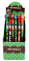 TINYMILLS Pixel Miner pencils show eraser-under-cap detail for quick edits.