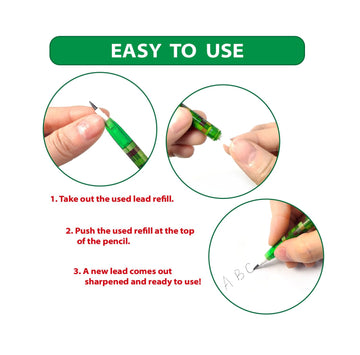 TINYMILLS Pixel Miner pencils include 11 pre-sharpened #2 leads for accuracy.