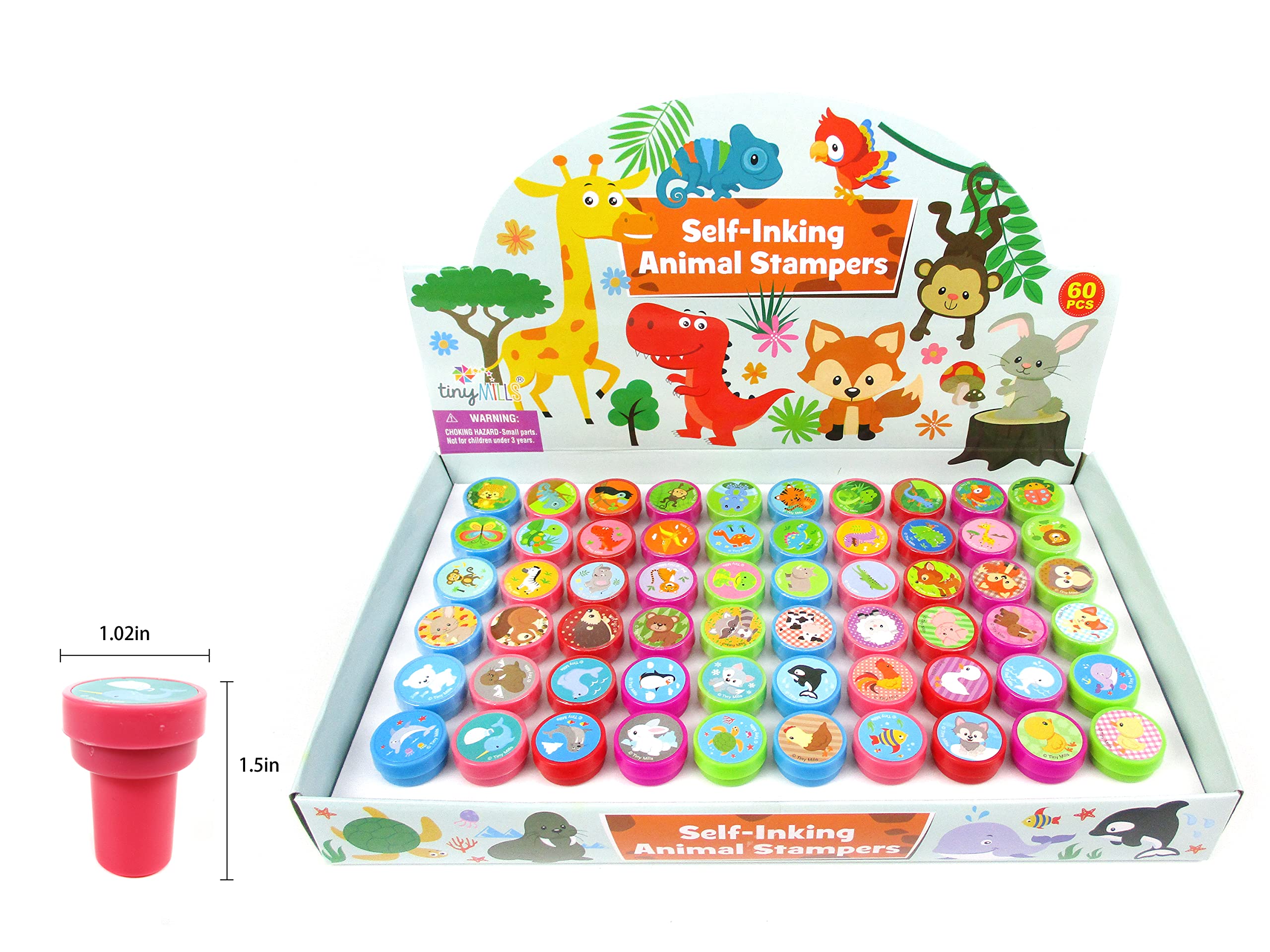 Tinymills pre-inked animal stamps ready to use for classroom activities.