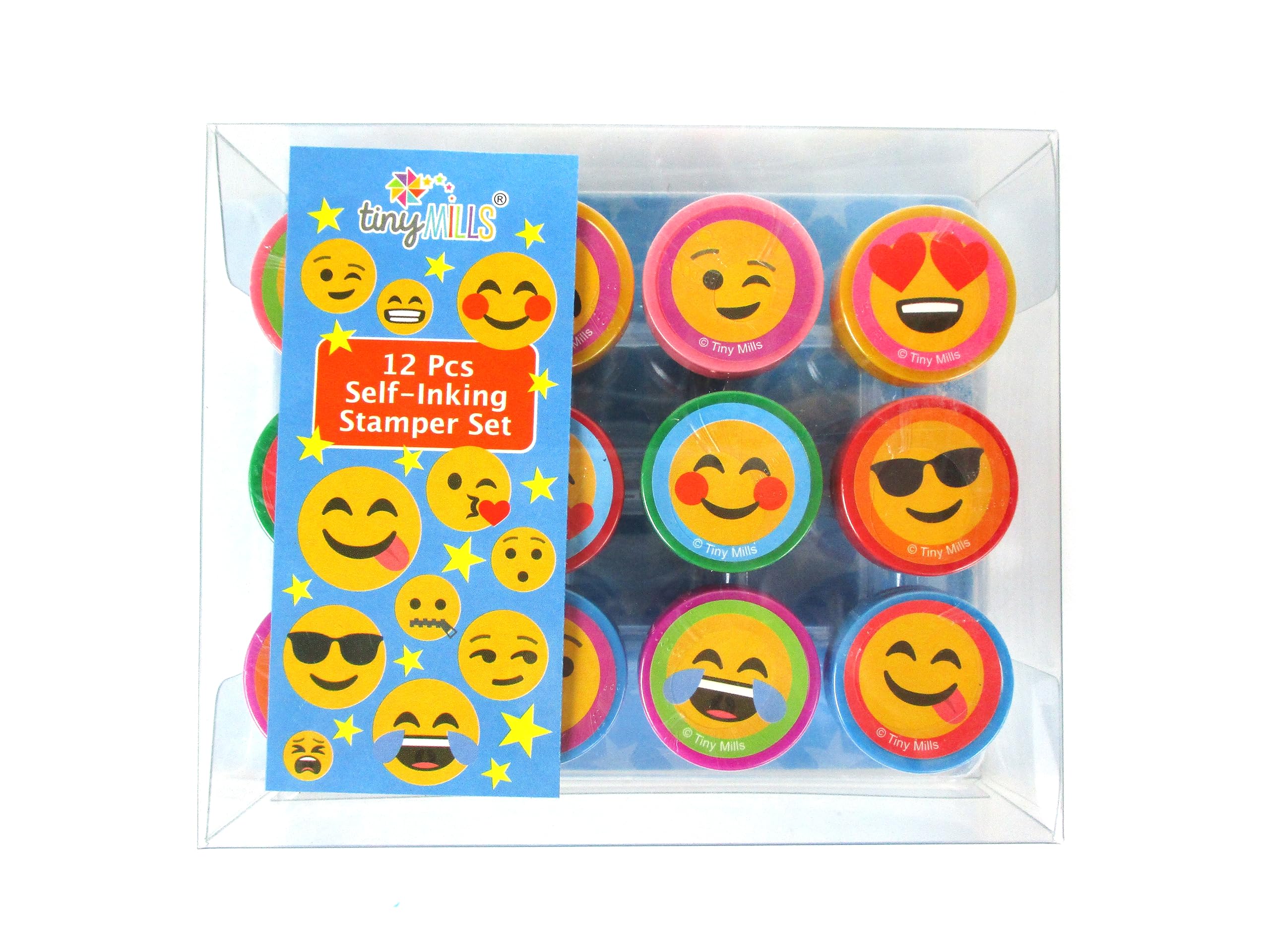 TINYMILLS self-inking emoji stamps ideal for home and classroom activities.