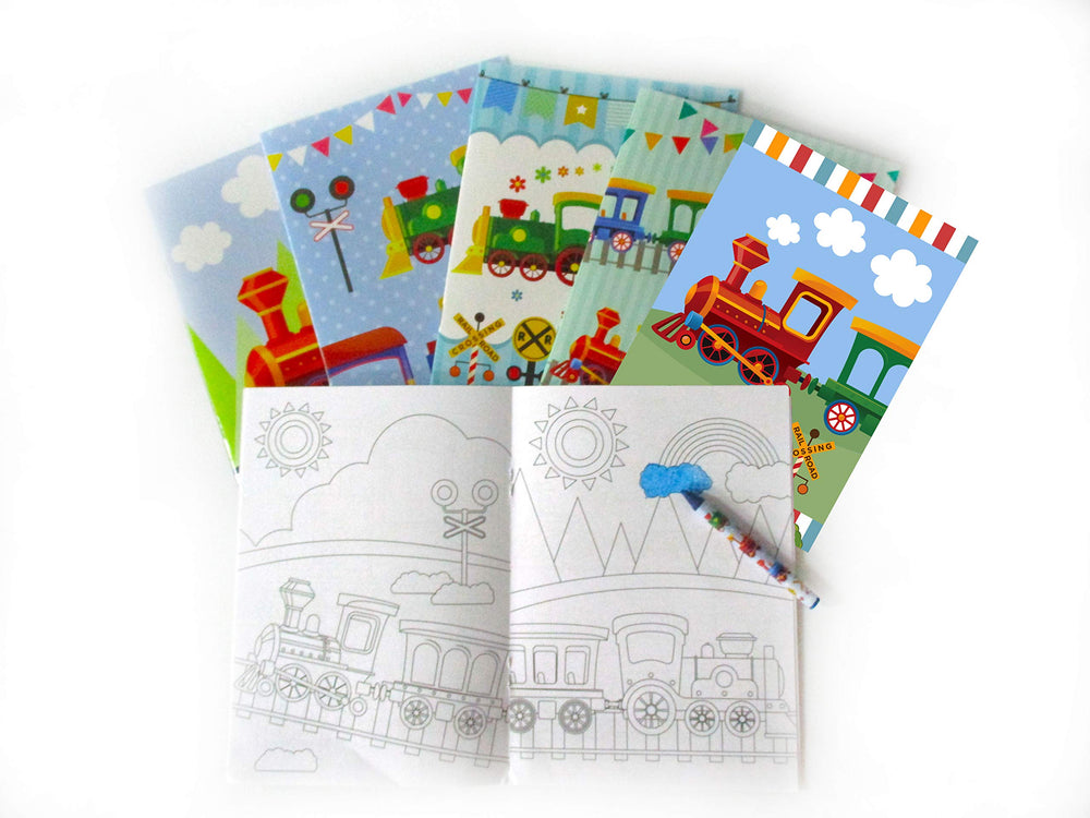 TINYMILLS Train coloring book set collection promotes imaginative play for kids.