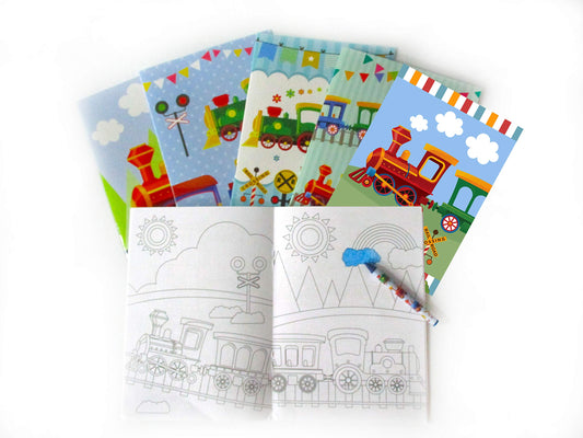 TINYMILLS Train coloring book set collection promotes imaginative play for kids.