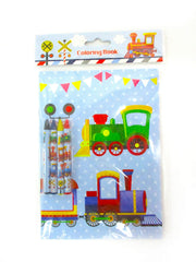 TINYMILLS train-color crayons included, four per book, ready for vibrant art.