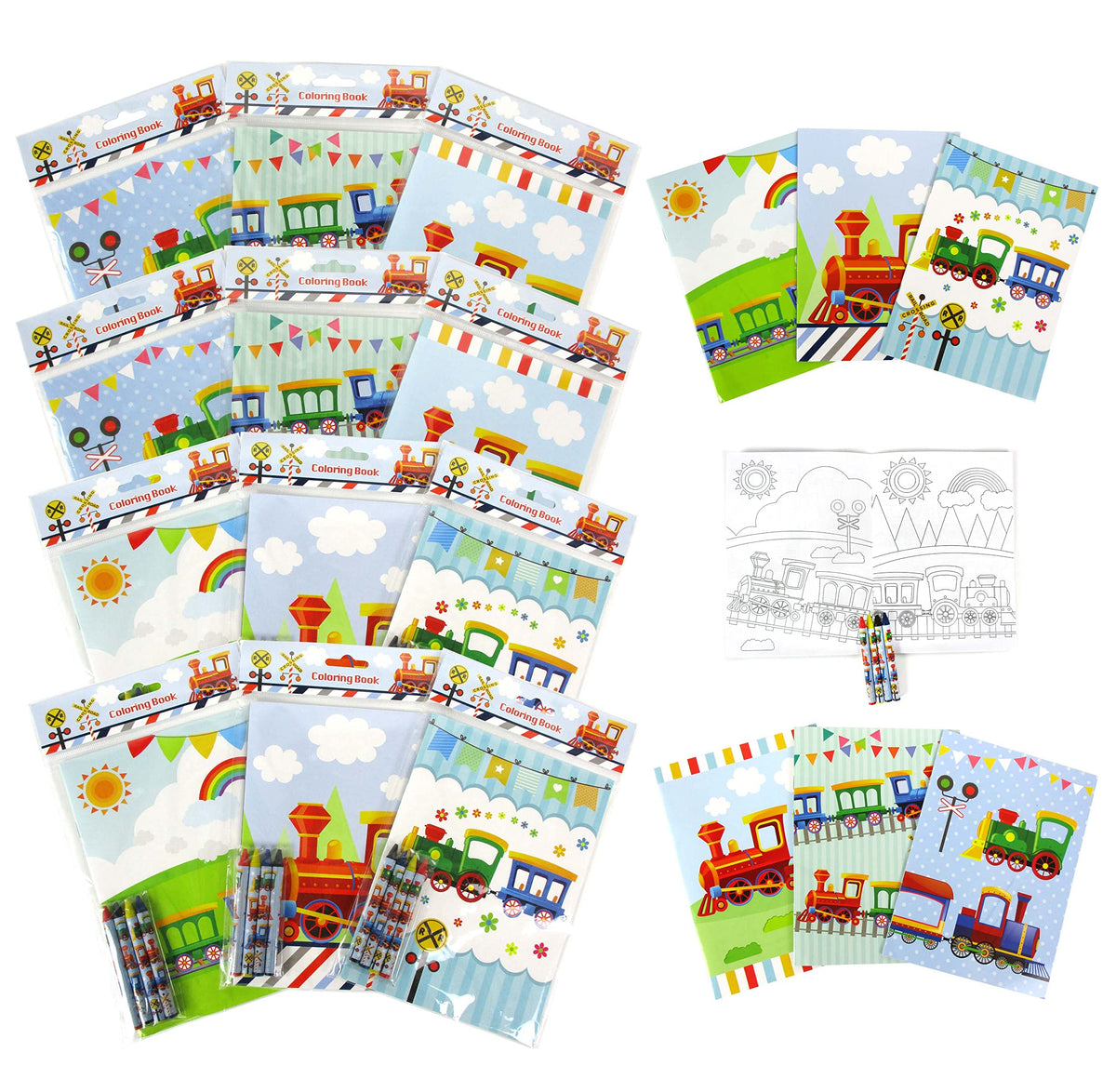 TINYMILLS Train coloring book set packaging, ready for quick gifting and party favors.