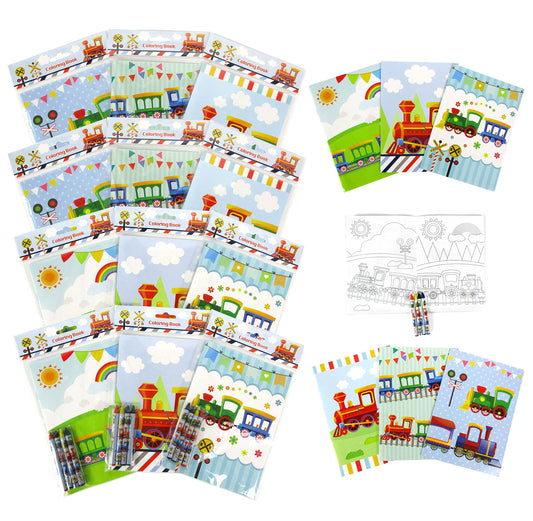 TINYMILLS Train coloring book set packaging, ready for quick gifting and party favors.