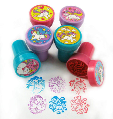 TINYMILLS unicorn stamper closeup showing a pre-inked design for mess-free stamping.