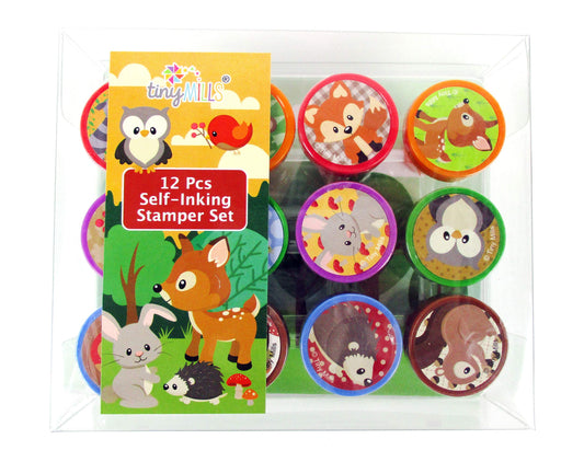 Tinymills woodland critters stamp kit box—compact keepsake storage for kids' crafts
