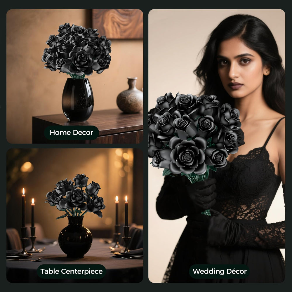 tinytrek Black Rose Bouquet adjustable petals for versatile display poses.