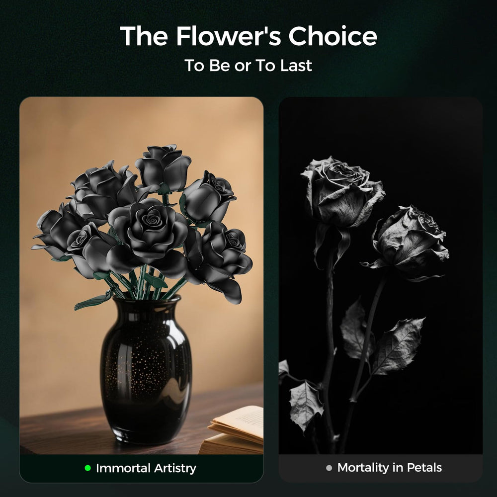 tinytrek Black Rose Bouquet adjustable stems fit any vase or display.