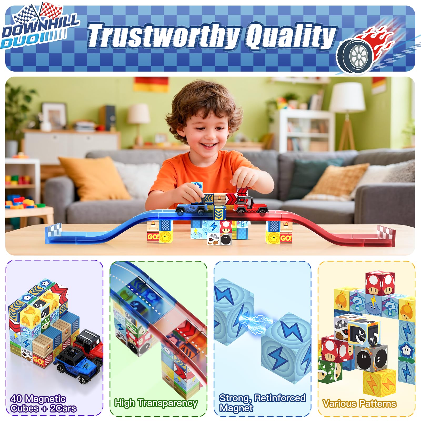 tinytrek race cars in action demonstrating speed and cause-and-effect play