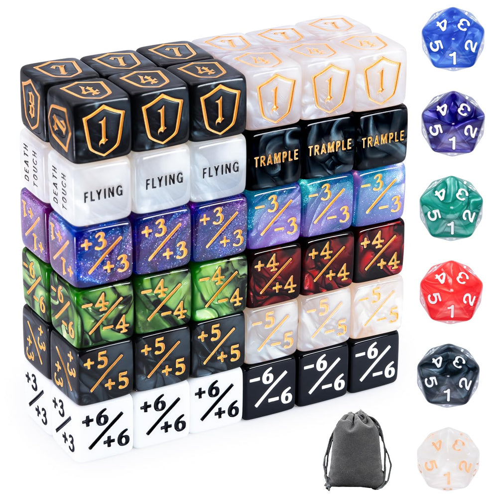 Tinzum 78-piece MTG dice set with pouch for easy portability