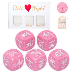 Tinzum Date Night Dice pearl pink set with dice and board, inspiring spontaneous date ideas.
