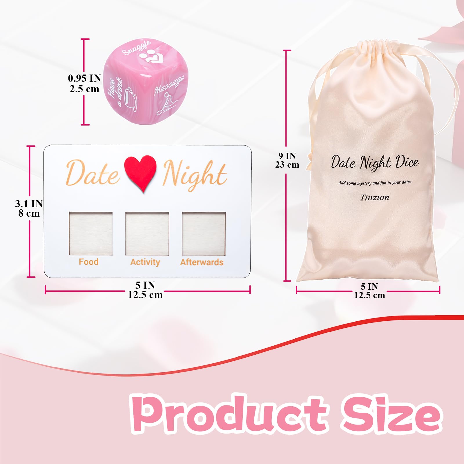 Tinzum Date Night Dice satin bag for tidy storage and transport.