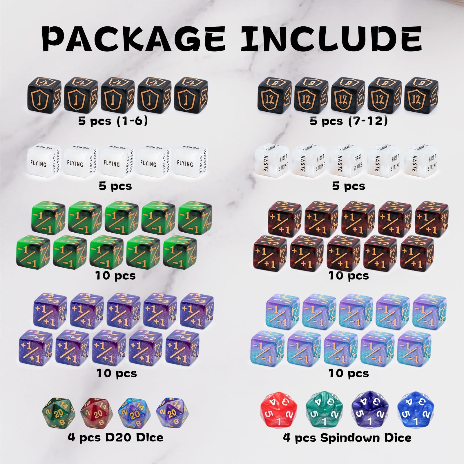 Tinzum MTG keyword dice designed for clear, quick-reference triggers during matches.