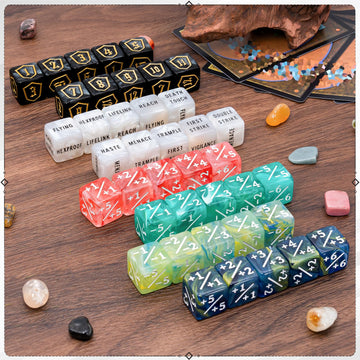 Tinzum MTG shield dice close-up suitable for marking defenses.