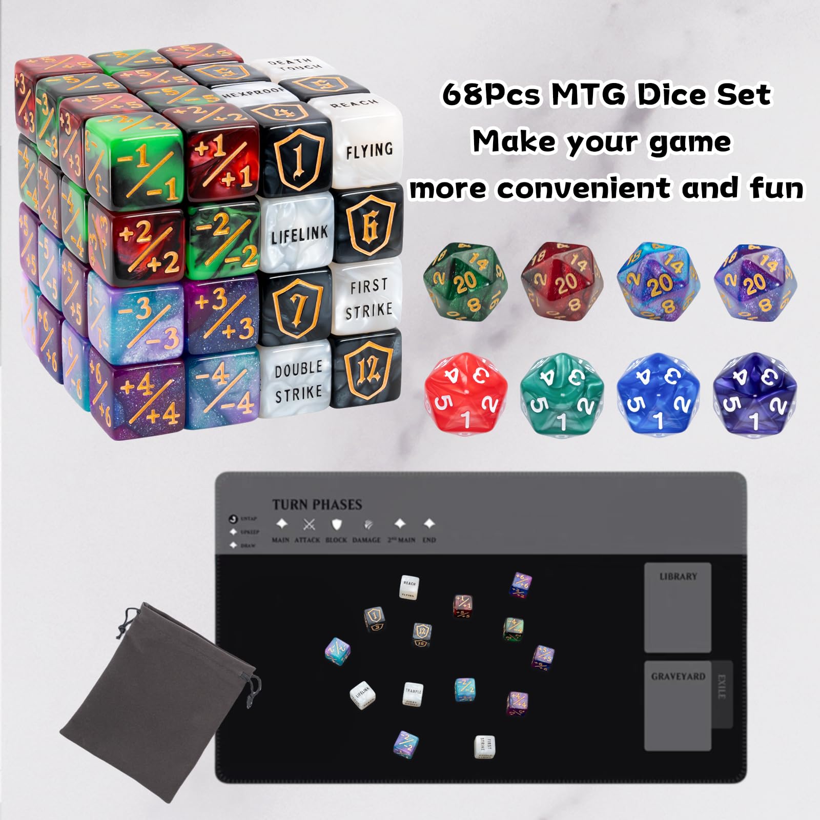 Tinzum velvet pouch keeps your MTG dice organized and portable.