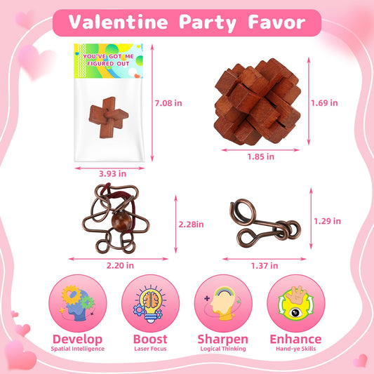 Tiocky metal brain-teaser image highlights durable puzzles for classroom Valentine exchanges.