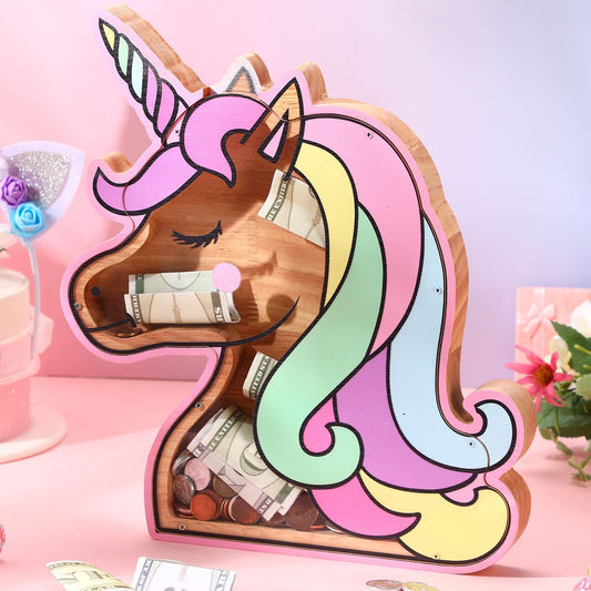 Tioncy unicorn piggy bank with screwdriver for easy coin retrieval and decorative appeal