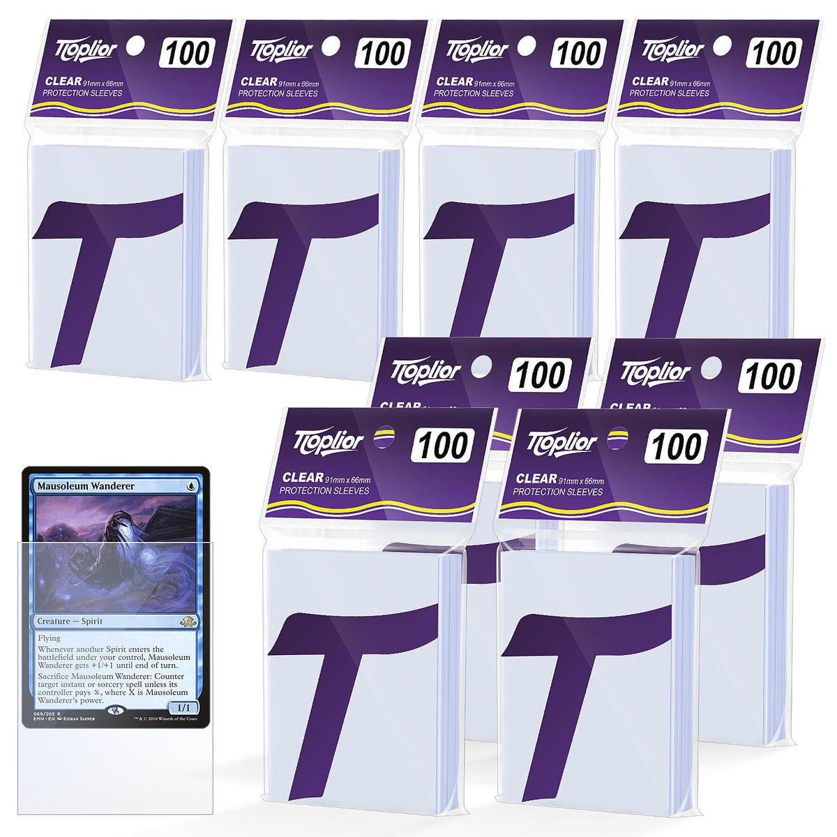 TiopLior 800-count soft clear penny sleeves front view showing crystal clarity