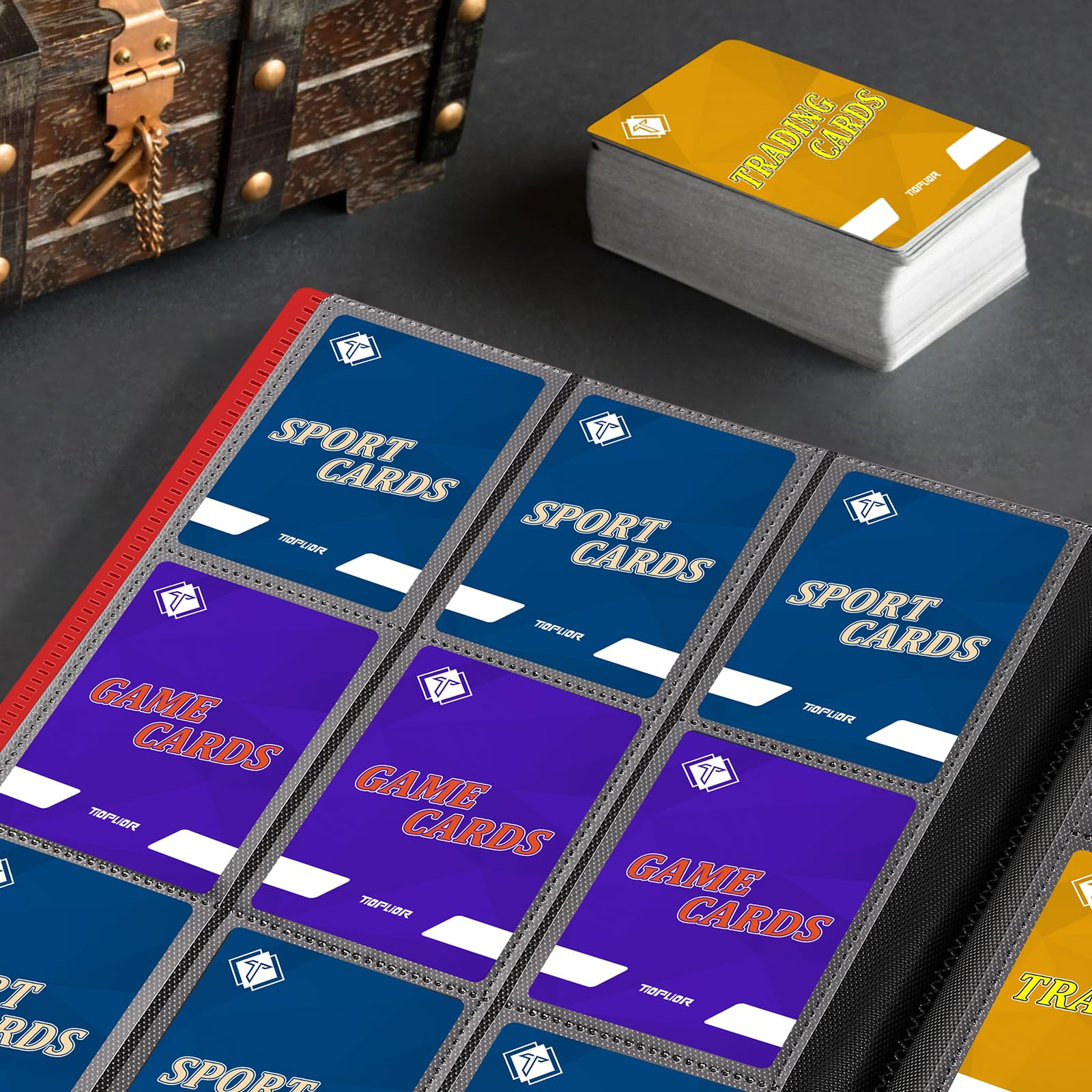 TiopLior MTG and sports card binder for versatile collection storage.