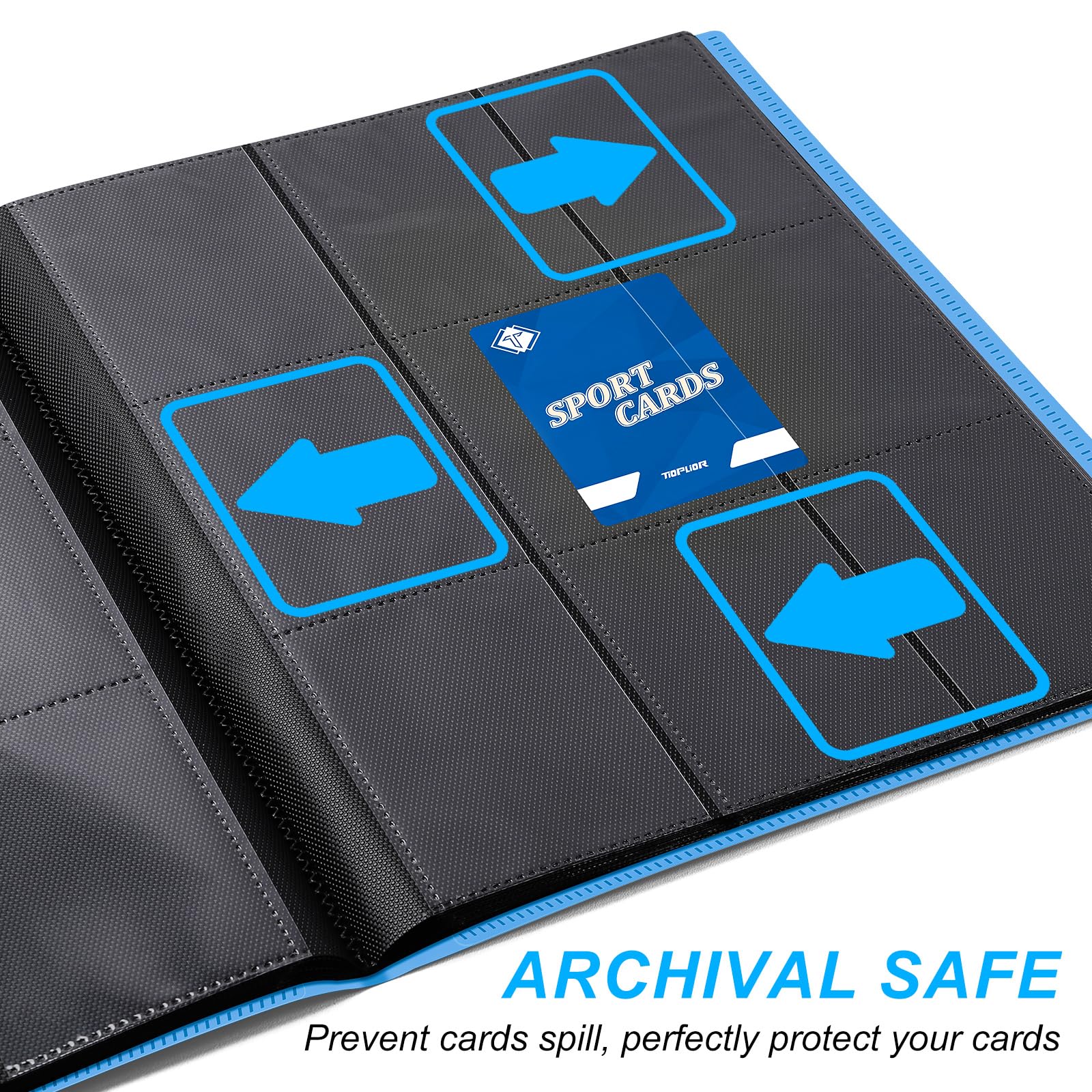 Elastic strap keeps cards secure inside the binder