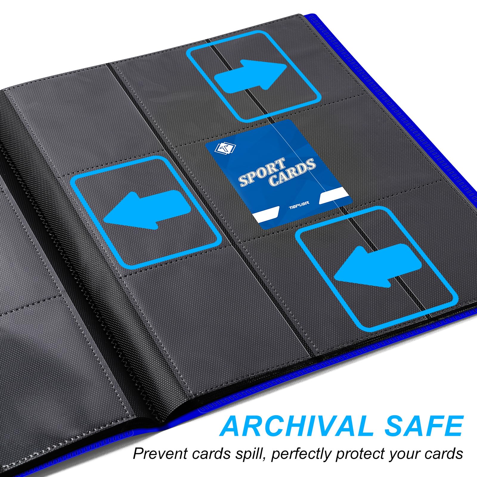 Elastic strap keeps cards secure in the TiopLior binder.