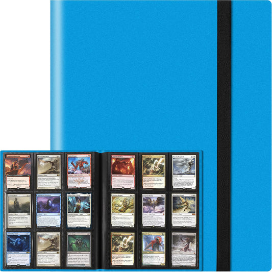 TiopLior trading card binder in sky blue showing 360-card capacity for MTG and sports cards