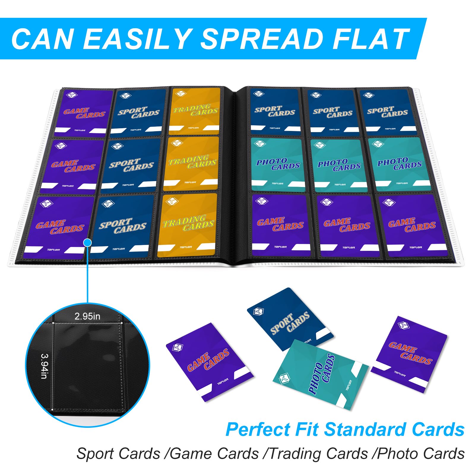 TiopLior binder compatible with MTG, baseball, and football cards.