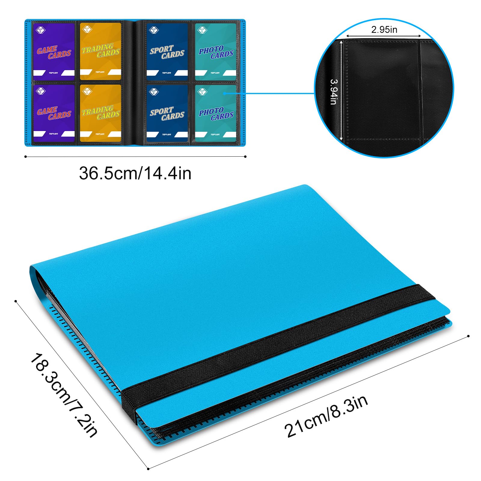 TiopLior binder closed with elastic strap securing 160 cards safely