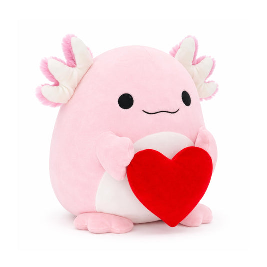 Tiralia axolotl plush closeup highlights soft fur and durable stitching for lasting cuddles.