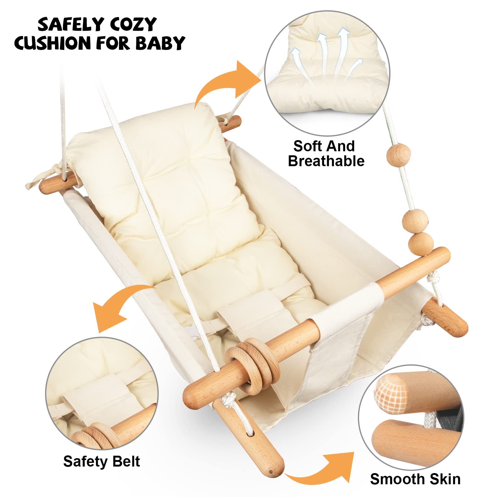 Tislly baby swing highlights a 5-point safety belt for secure seating.