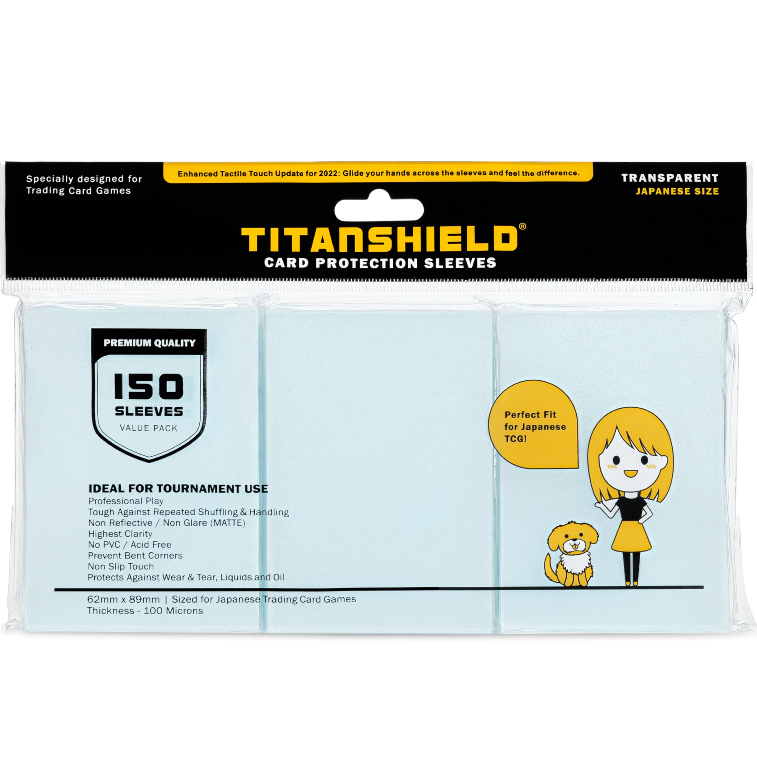 TitanShield 150 Sleeve Clear front view protecting Yu-Gi-Oh and Vanguard cards during play