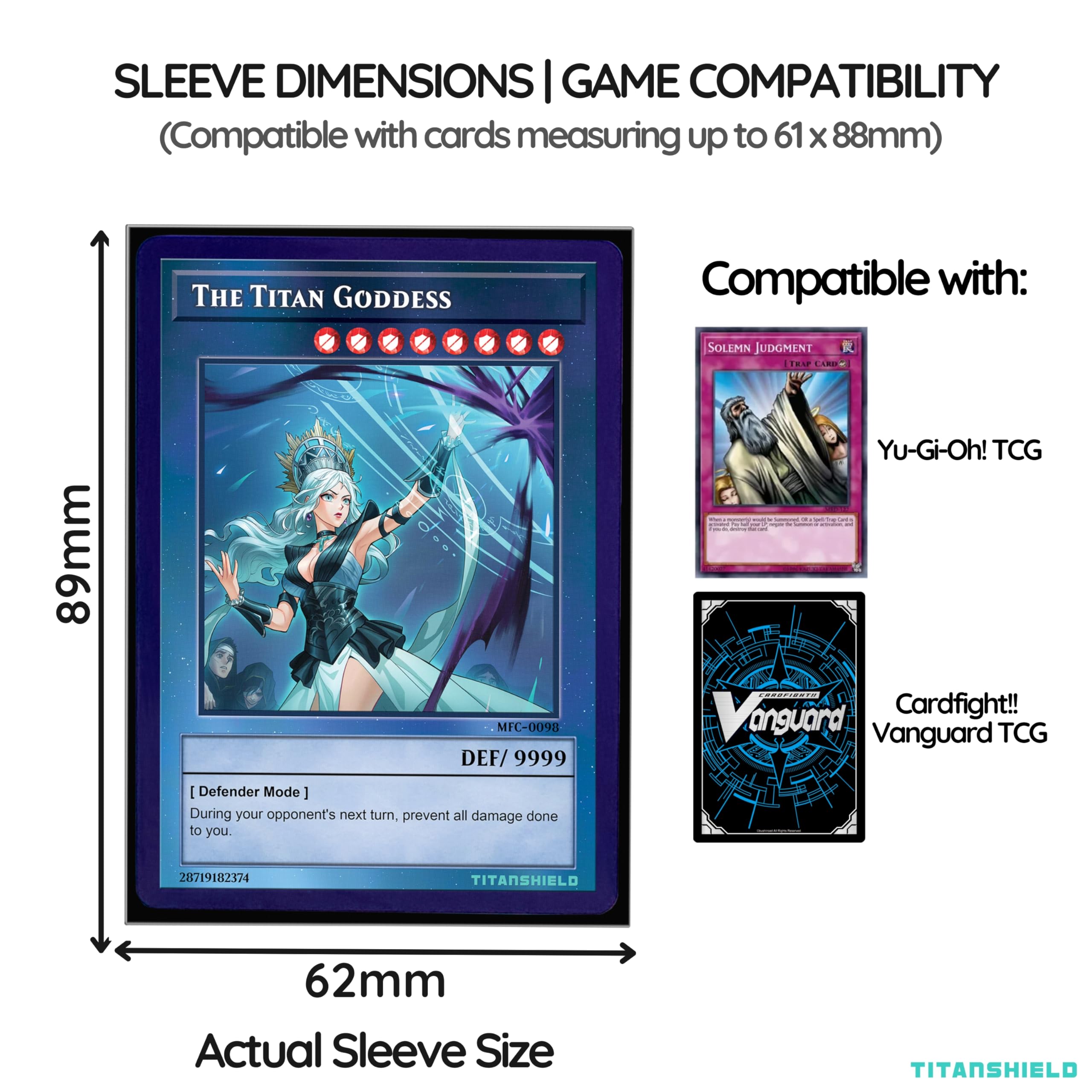 TitanShield dimensions-62x89mm confirms precise sizing for standard cards