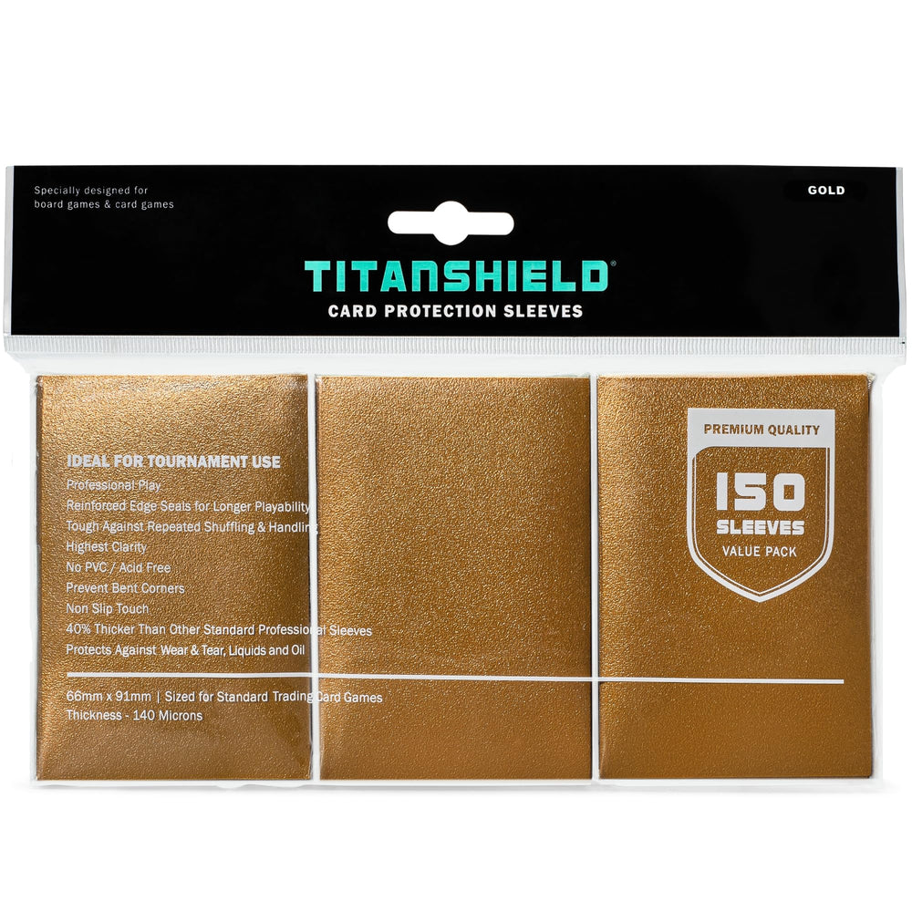 TitanShield premium sleeves with glossy front and matte back for smooth, anti-slip shuffling.