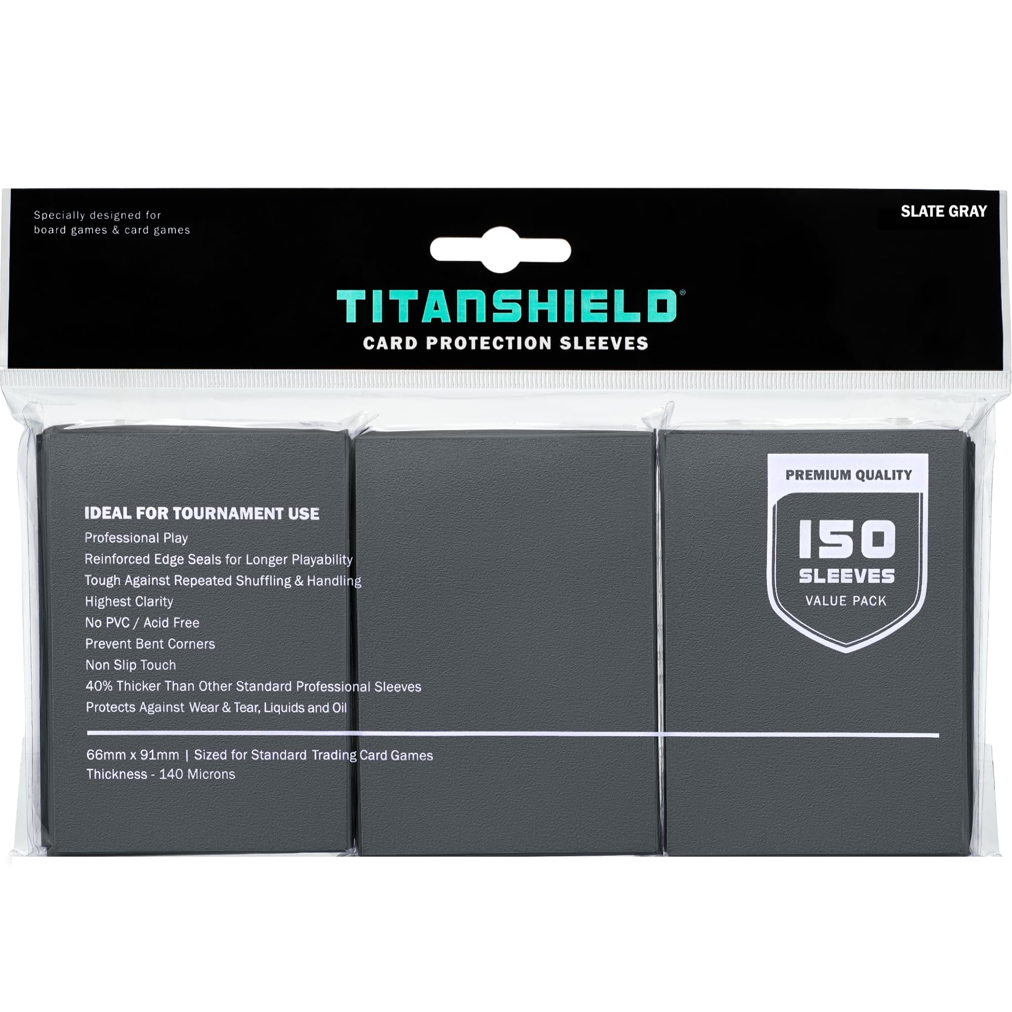 TitanShield premium sleeves front view showcasing glossy fronts for clear card visibility