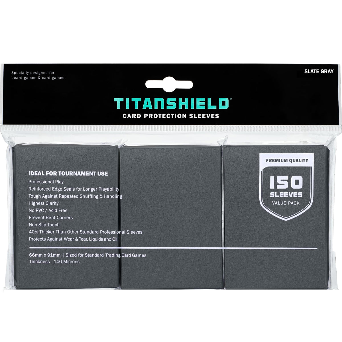TitanShield premium sleeves front view showcasing glossy fronts for clear card visibility