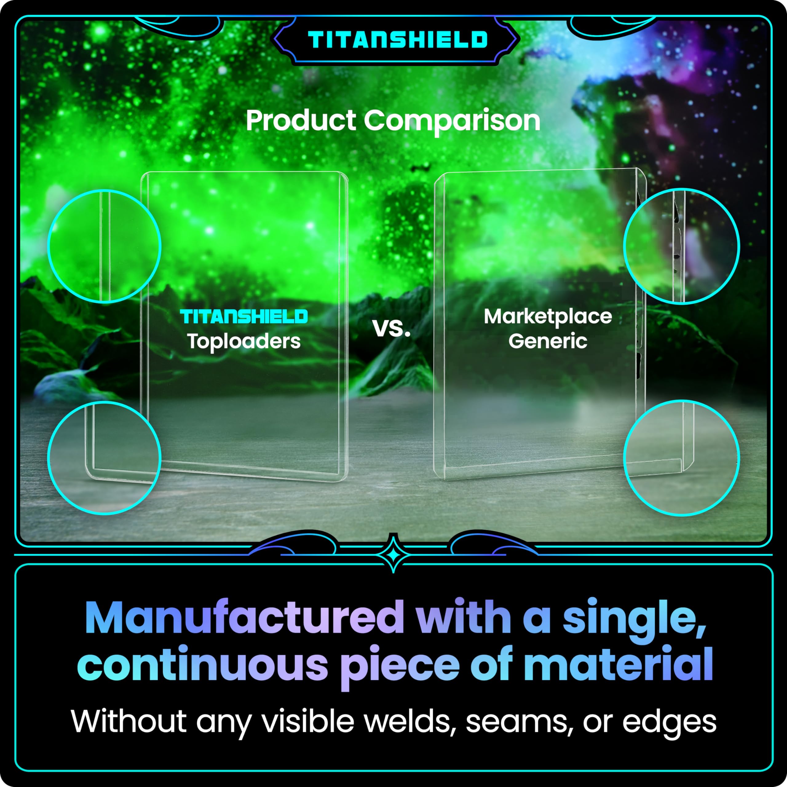 TitanShield toploader compatible with MTG, Pokemon, Yugioh, and most sports cards.