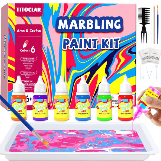 Titoclar water marbling kit with six colors for vibrant, water-based swirls