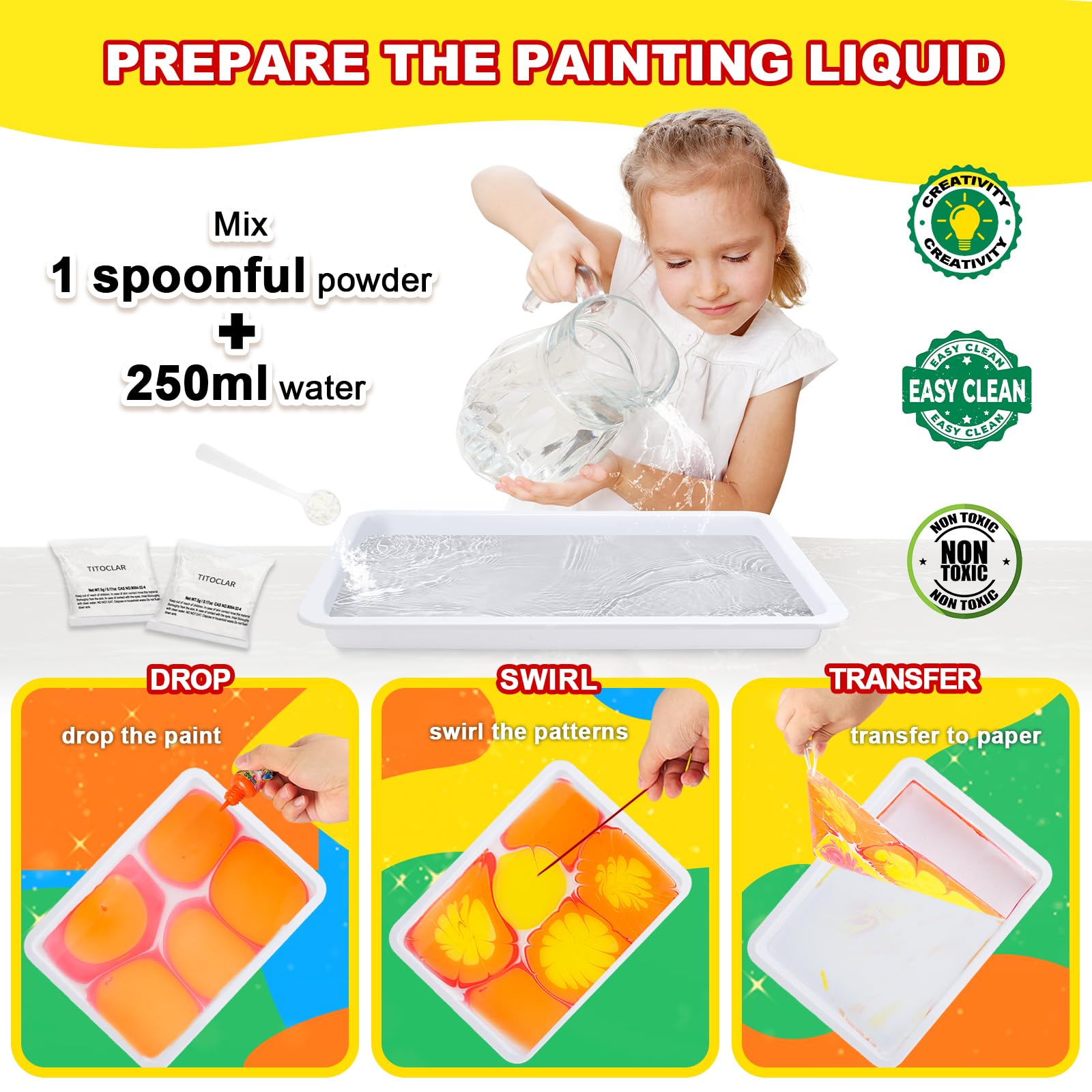 Titoclar brushes and combs for shaping marbling patterns