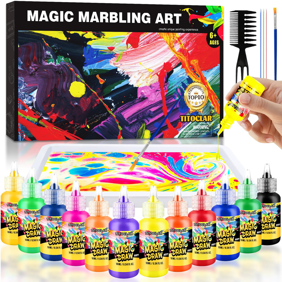 Titoclar Water Marbling Paint Kit colors swirl on water for creative crafts
