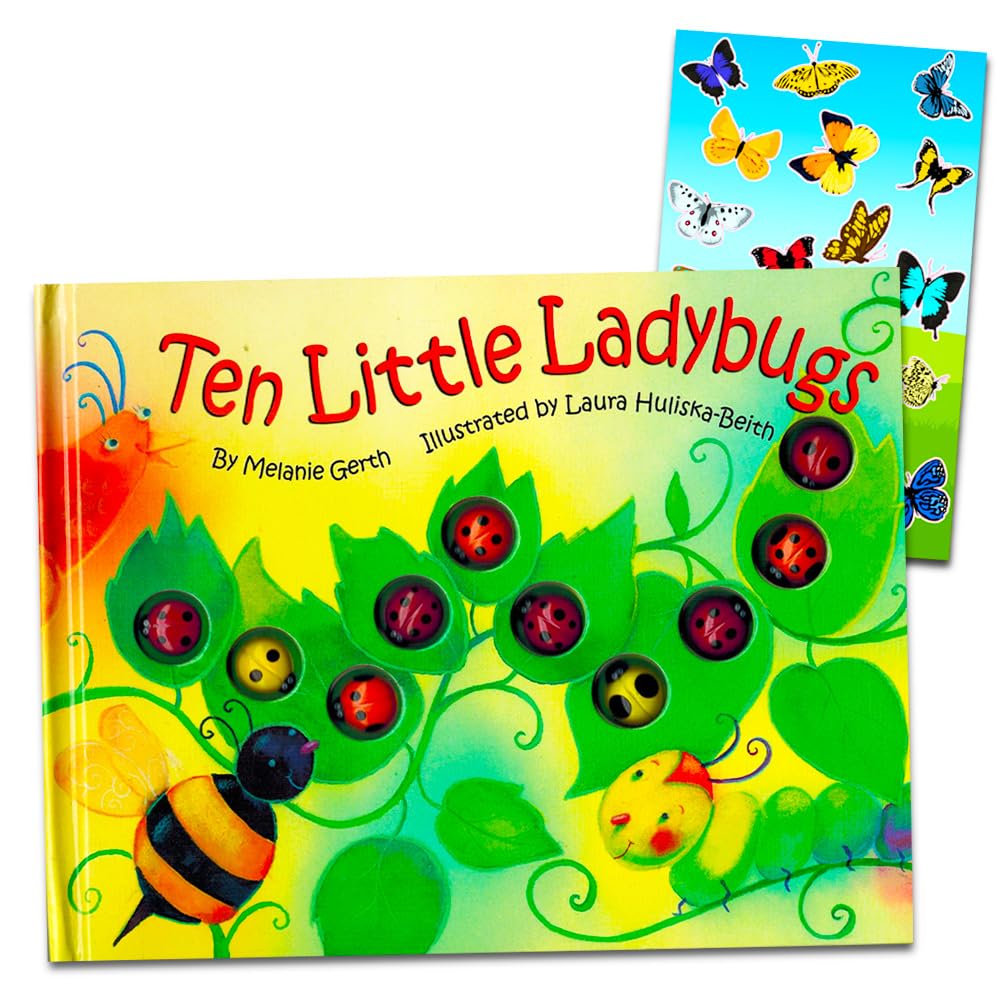Titoland Ten Little Ladybugs book cover with butterfly stickers encouraging early reading joy