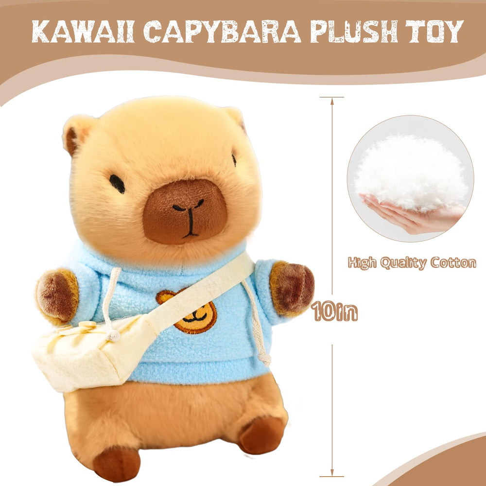 TITQWOP capybara plush featuring four sweaters and two hats for mix-and-match styling