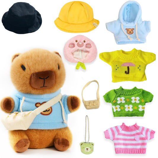 TITQWOP brown capybara plush with outfits for imaginative dress-up and cuddly play