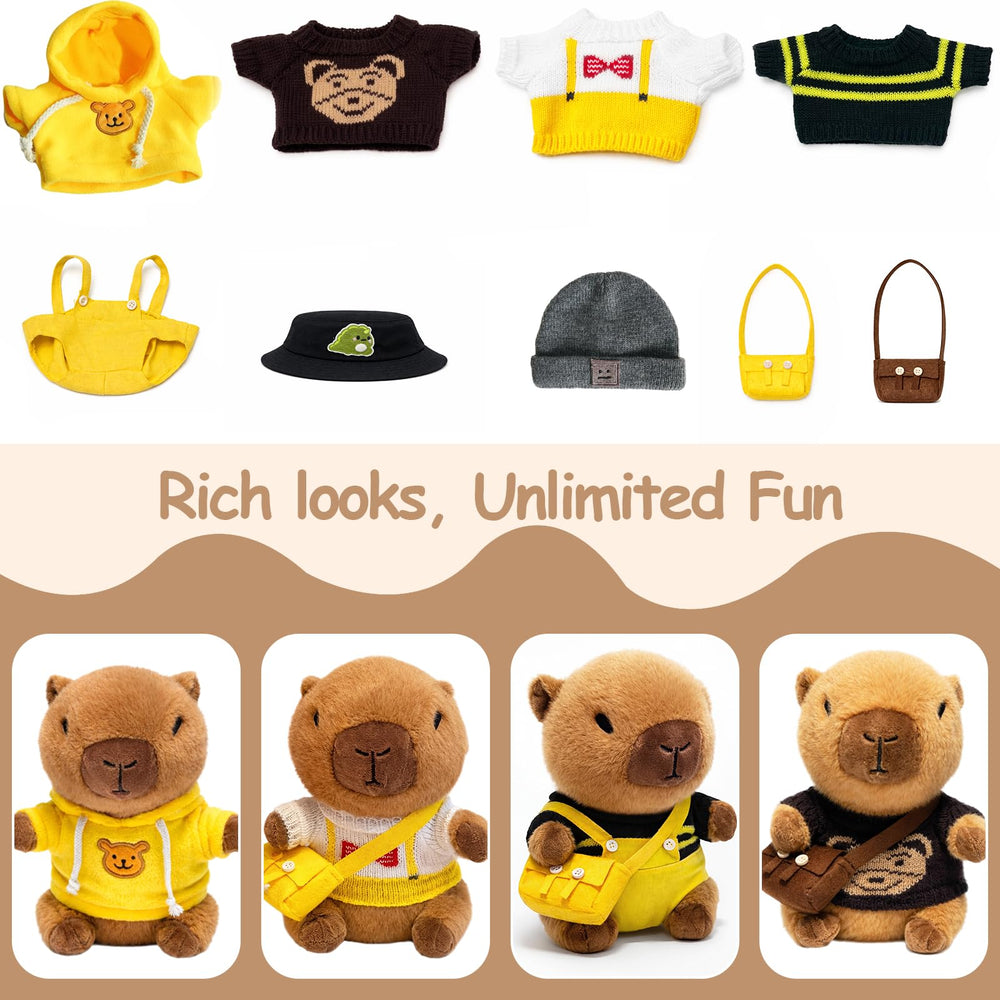 TITQWOP Capybara plush wearing overalls showcases customizable pretend fashion.