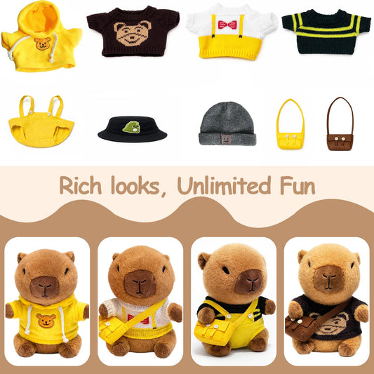 TITQWOP Capybara plush wearing overalls showcases customizable pretend fashion.
