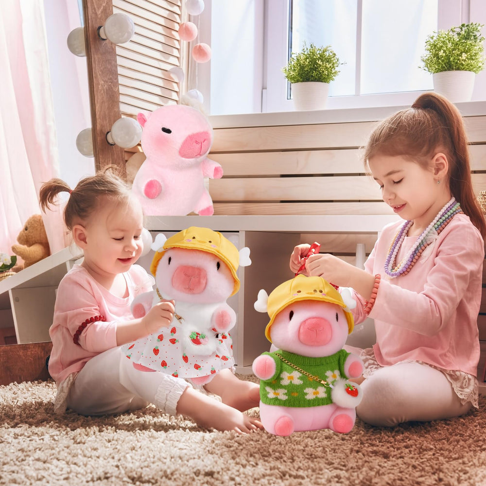 A child holds the TITQWOP Capybara plush, supporting imaginative play and fine motor skills