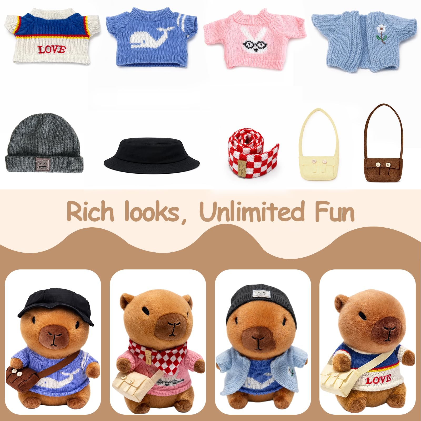 TITQWOP capybara plush outfit collection encourages creative dress-up and storytelling