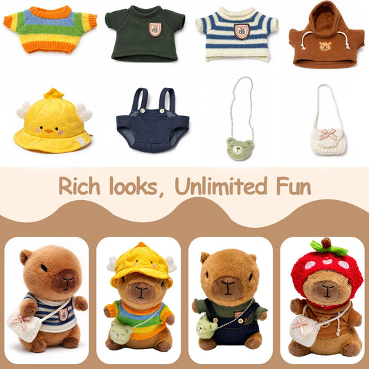 TITQWOP capybara plush with interchangeable outfits for dress-up fun