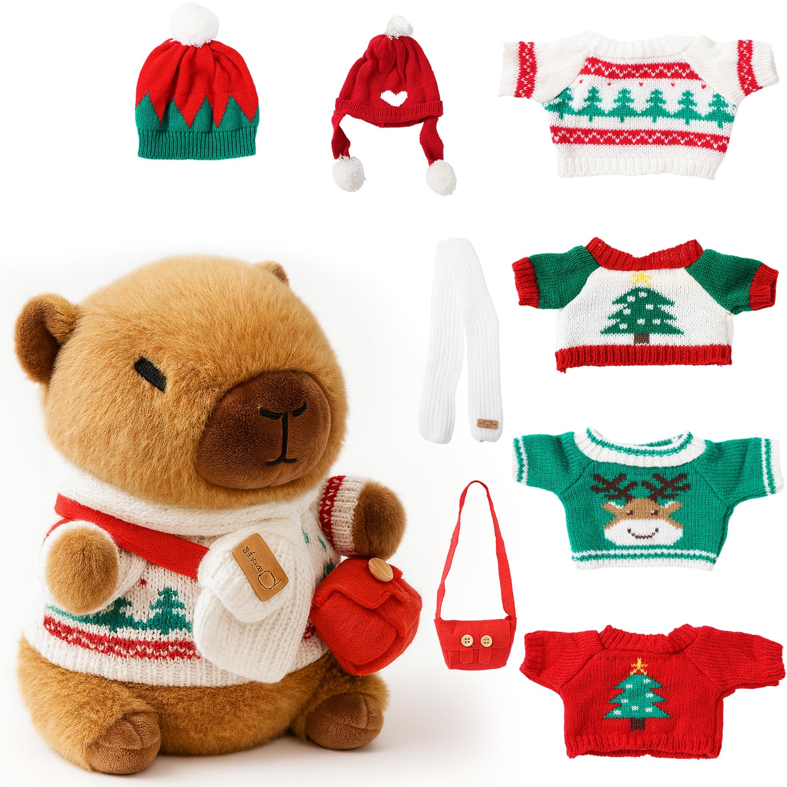 titqwop red capybara plush toy with clothes for imaginative play and hugs.