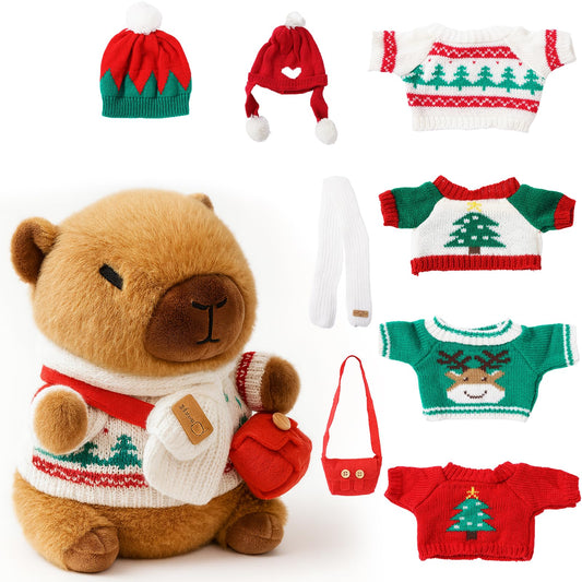 titqwop red capybara plush toy with clothes for imaginative play and hugs.